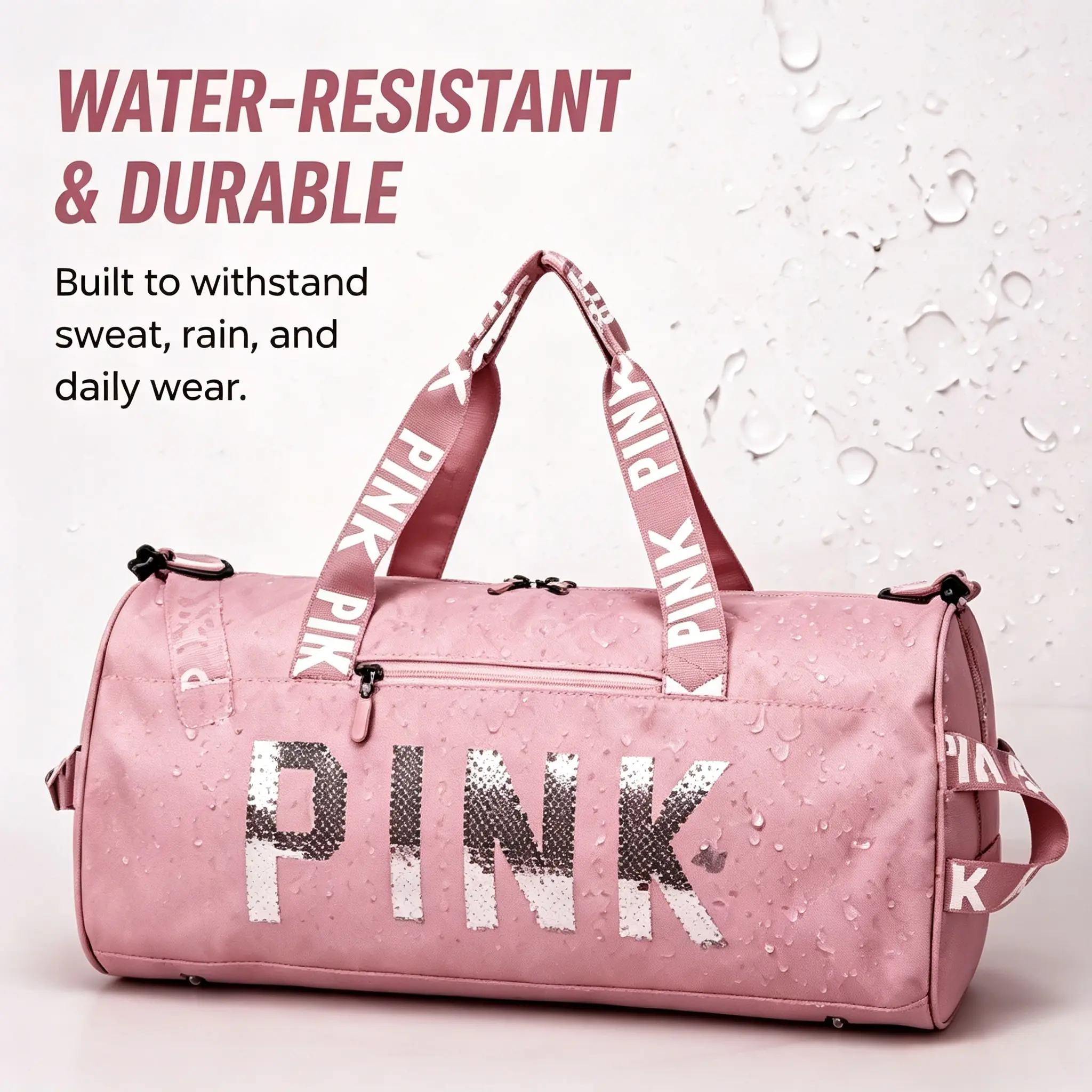 Fashion Sparkle Sequin PINK Logo Duffel Bag for Ladies Large Capacity Waterproof Gym Bag Detachable Crossbody Strap, Portable Weekend Overnight Travel Carry Bag Ideal for Sports Outdoor Vacation Daily Use, Multiple Color Options Checkerboard Leather
