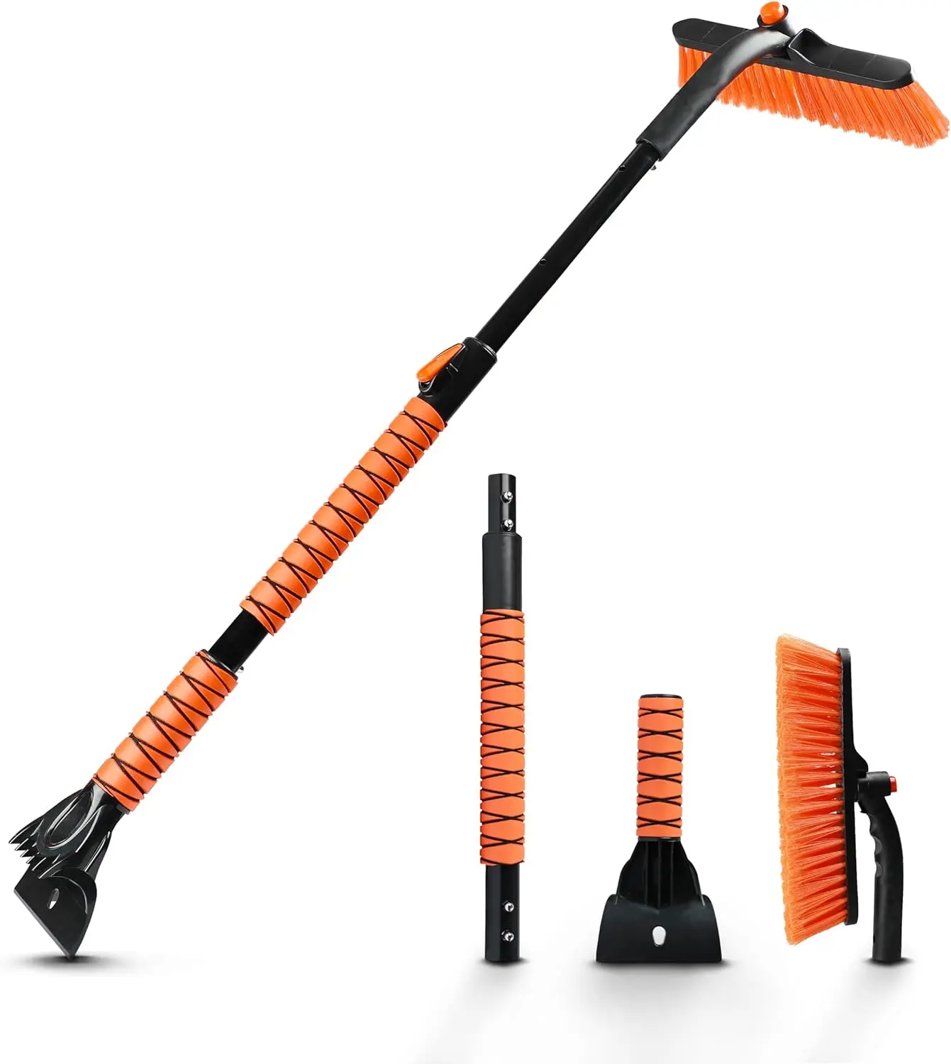 44.7" 3 in 1 Snow Brush for SUV, 360° Pivoting Extendable Long | Snow Brush for Car, Snow and Ice Scrapers for Windshield with Ergonomic Foam Grip for Car Truck SUV, Winter Car Accessories