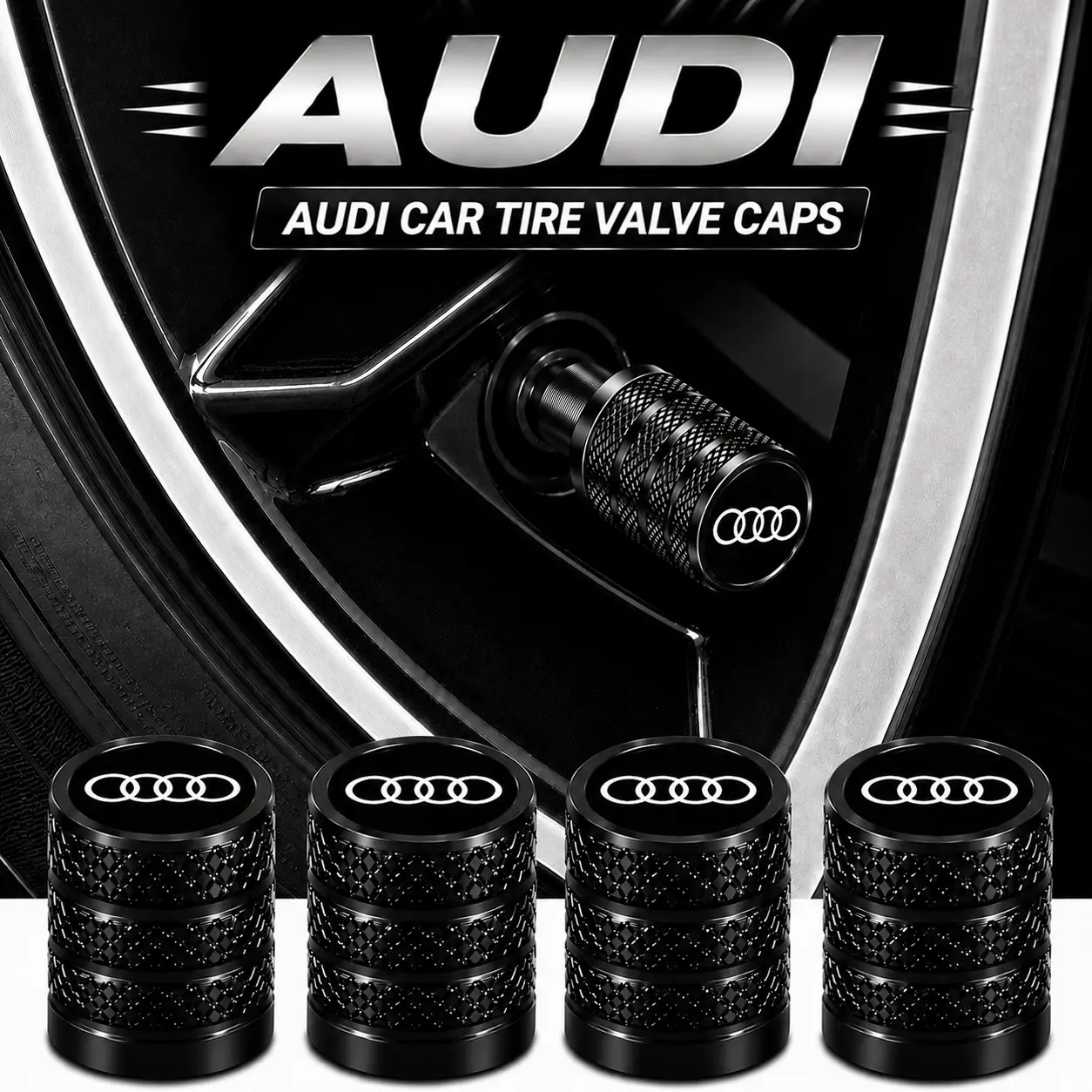 5Pcs Brushed Matte Aluminum Tire Valve Stem Caps Fit for Audi A4 Q5 A6 Q3 Q7 A3 Q8 A5 A7 A8 S4 RS5, Textured Finish Airtight Rubber Seal Anti-Corrosion European Luxury Car Wheel Valve Protector Parts