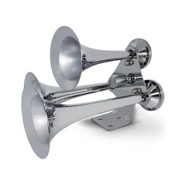 3-Piece Chrome Air-Powered Train Horn Set, Loud Automotive Car Exterior Accessory, Train Horns, Loud Horn