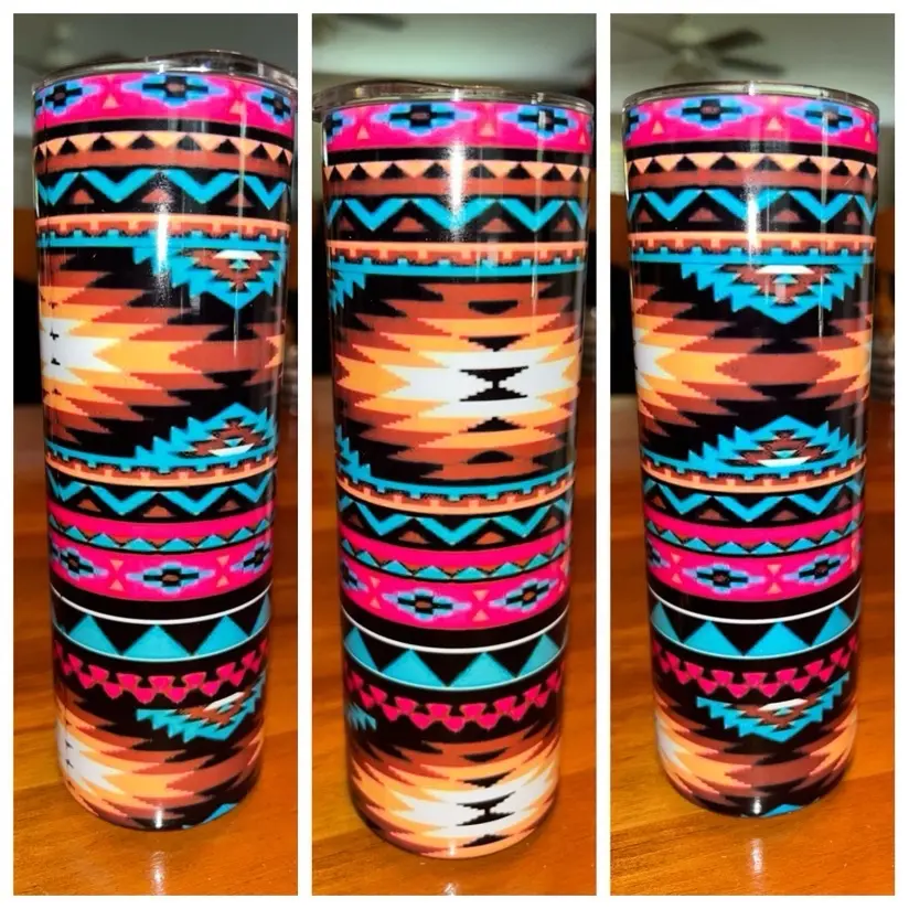 Pink and Teal Aztec Tumbler