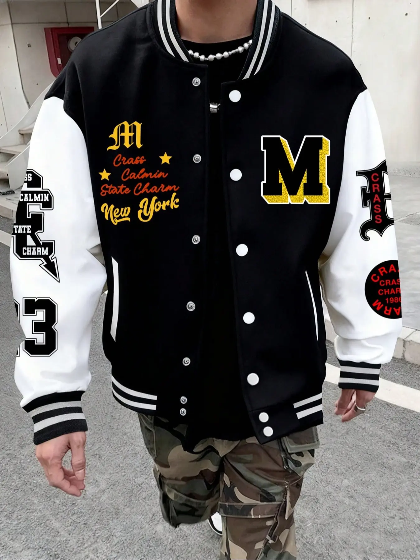 Men's Baseball Jacket Letter Print Long Sleeve Pilot Coat, Fall & Winter Campus Style Casual Outerwear, Fitted Long Sleeve, Casual Fitted Jackets #TikTokShopBlackFriday