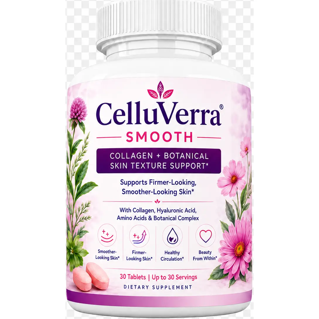 CelluVerra Smooth Collagen + Botanical Skin Texture Support for Smoother Firming Skin with Hydration Nutrients and Amino Acids 30 Tablets