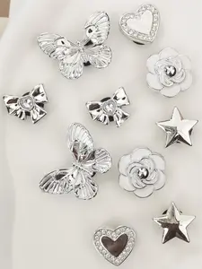 Cute Bow & Flower  Heart & Star Shaped Shoe Charms, Fashionable Shoe Buckles, Diy Shoes Decorations for Women & Girls, Removable Shoes Accessories (shoes Not Included), for Fall Outfits Fall Freshness, Rhinestone Shoe Decoration
