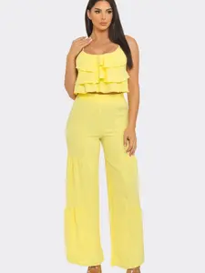 Nix - Yellow Front Ruffles Back  Smocking Top And pants Set