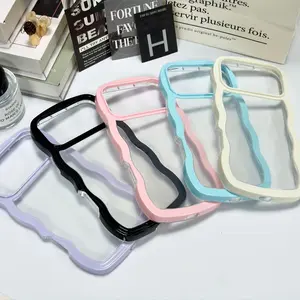 Wavy Edge Clear Phone Case for iPhone 17 16 Pro Max 15 14 Plus 13 12 - Cute Curly Wave Frame, Transparent TPU+PC Shockproof Protective Cover, Soft Bumper Case for Women Girls