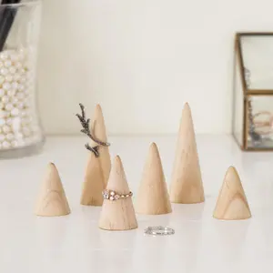 Set of 6 Natural Wood Cone Ring Holders