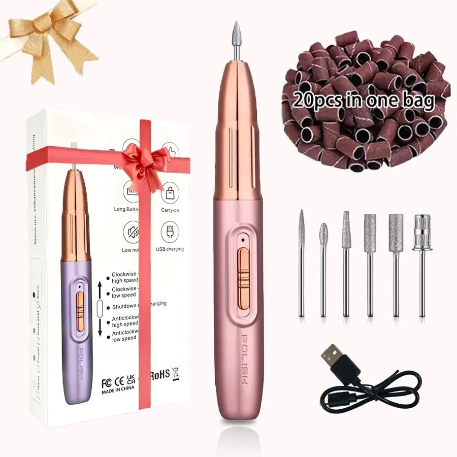 Professional Nail Drill Set, Electric Nail Pen Kit, Rechargeable USB Nail Grinder, Portable Home Manicure Tool, Multifunctional Nail Care, Nail Grinding Tool, Nail Bits Manicure