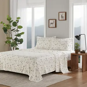 360 stand Full Size Cotton Flannel Sheet Set, 81x96x0.13 in, Black Pine Trees, Brushed Flannel, Soft Bedding Sets, Cabin Look, Oeko-Tex Safe, WR20-3959