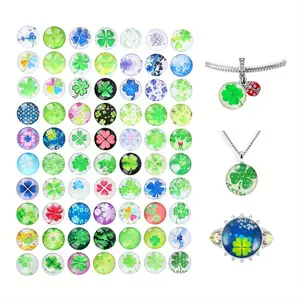 Pack of 120 12 mm Clover Lucky Charm Glass Stones, Four-Leaf Clover Flatback Glass Cabochons, Small Lucky Charms for DIY Crafts, Earrings, Pendants, Home Decoration