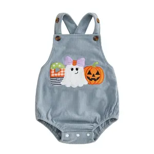 Imcute Baby Halloween Overalls Pumpkin Ghost Letter Embroidery Sleeveless Romper Jumpsuit Suspender Pants for Toddler