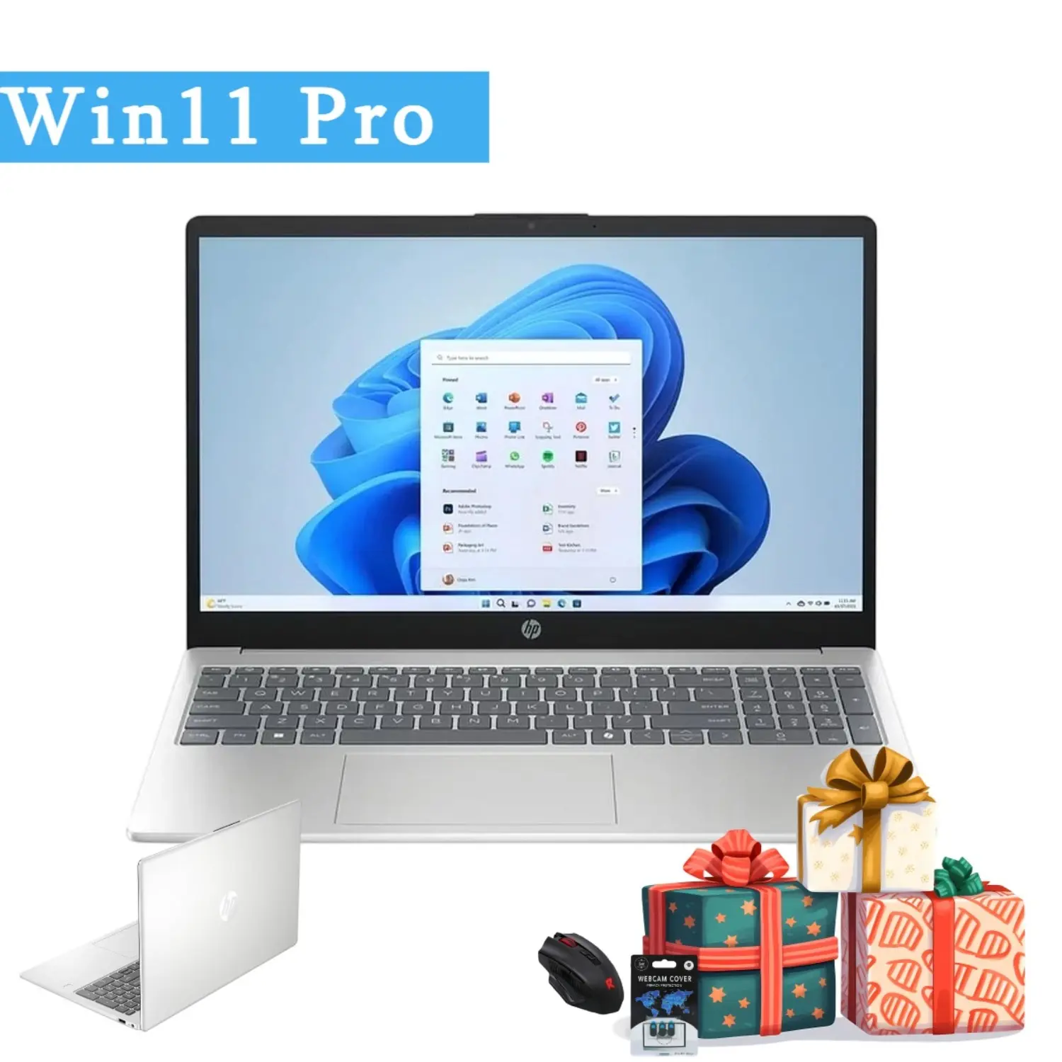 HP 15.6" Laptop with Intel i3-N305 CPU, Up to 32GB RAM, 512GB SSD, Win11 Pro for Students/Biz, Back to School Haul, Cordless Accessory Bundle, Silver