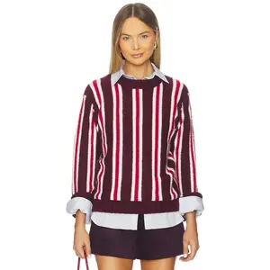 Maude Club Drew Sweater in Burgundy Stripe