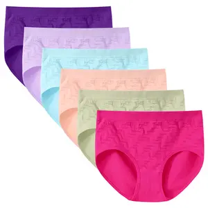 6 Pack Women's Seamless Solid Color Underwear Soft Comfortable Breathable Stretch Briefs Everyday Panties for Women