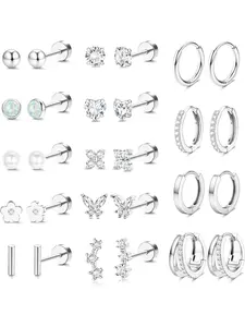 Hypoallergenic Flat Back Earrings, Cartilage Earring Set, 20g Stainless Steel, Small Hoop Studs, Helix Conch Tragus Piercing Jewelry