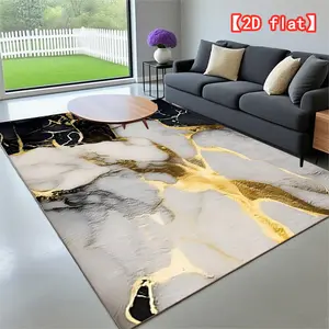 2D flat   Gold, black, and white abstract velvet carpet, non-slip and machine washable, suitable for living room, bedroom, and office - multiple sizes available, living room decor | Luxury velvet mat, living room carpet Modern abstract rug