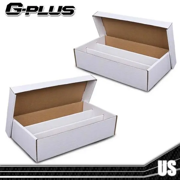 G-PLUS Upgraded 2PC Foldable Storage Organizer Boxes with Lid, 3000-Count Corrugated Cartons for Baseball, Football Cards & Magic The Gathering, 10x18x4.375in Rectangle Organizer for Coin Slabs, Box With Lid, Collapsible Storage Boxes
