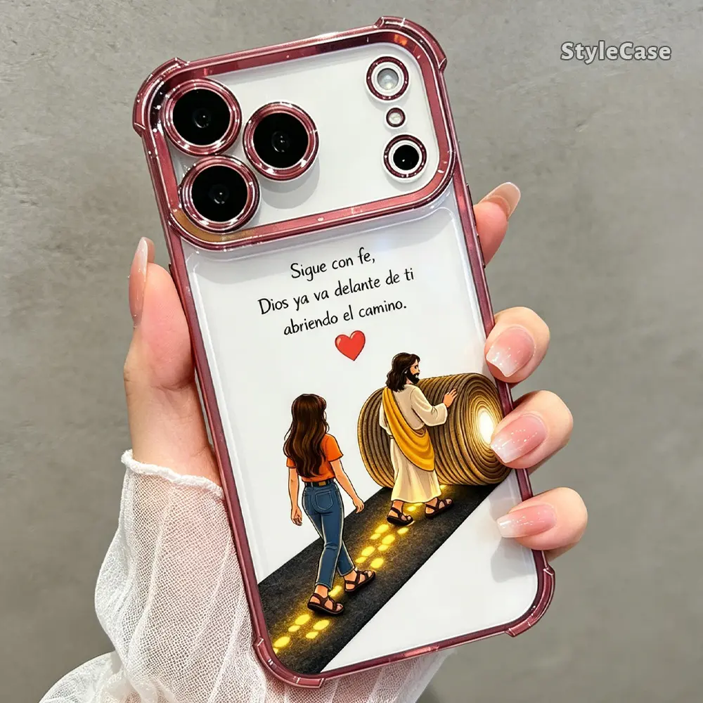 God Guided Path Smartphone Case, Spanish Quote Blush Pink Transparent Protective Cover for iPhone 17 Pro Max-11, Air, Plus, Handheld Cellphone Devices Accessories (DDSJ260615008)