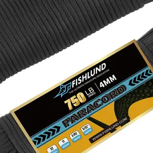 750lb Paracord, 4mm 11 Strand Parachute Cord, Heavy Duty Nylon Paracord Rope for Camping, Outdoor, Black, 100FT