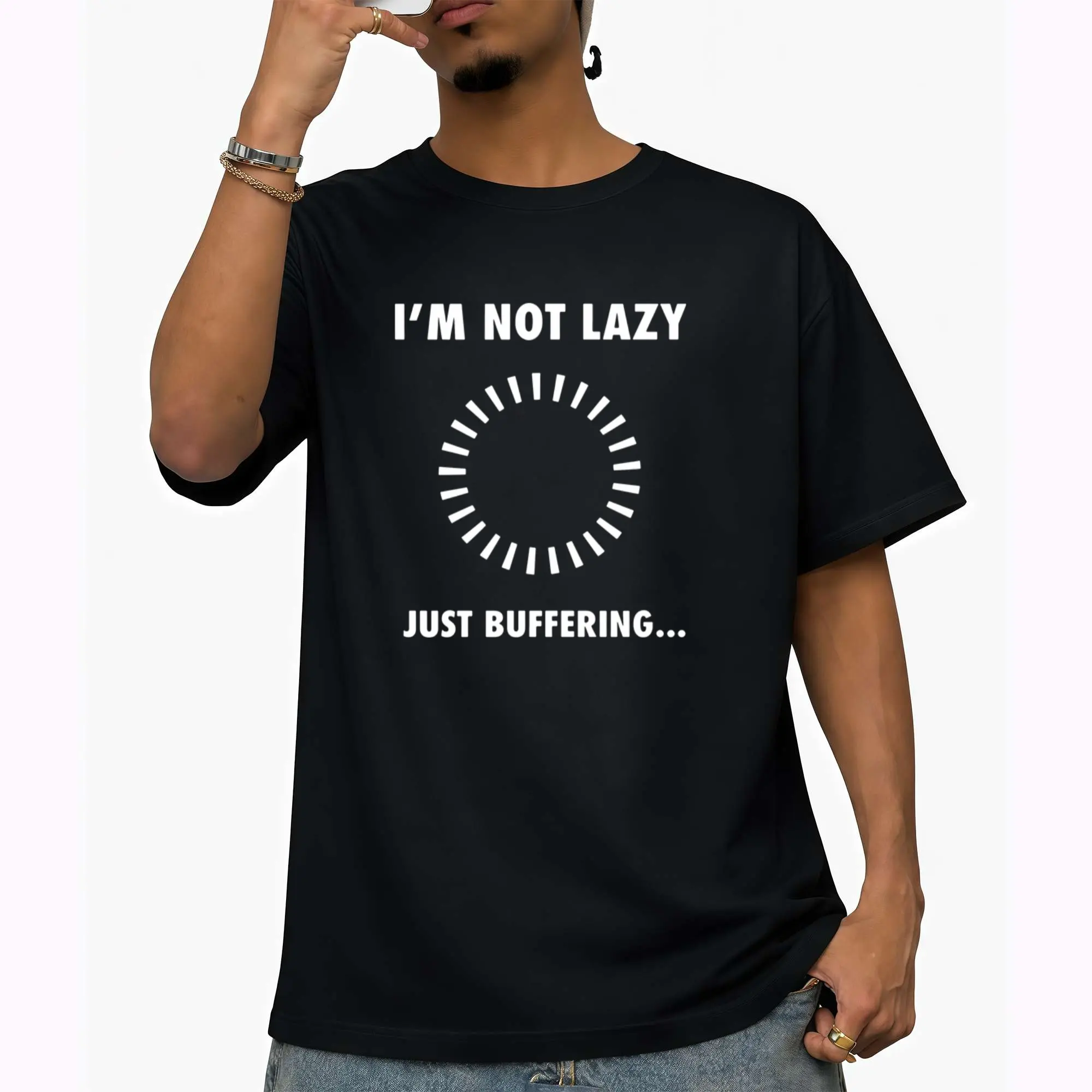 I'm Not Lazy Just Buffering for Programmers & IT Professionals - Funny Coding Joke Gift for Men & Women, 100% Cotton S-XXXL, Geek Engineer Apparel with Buffer Icon Loading Symbol