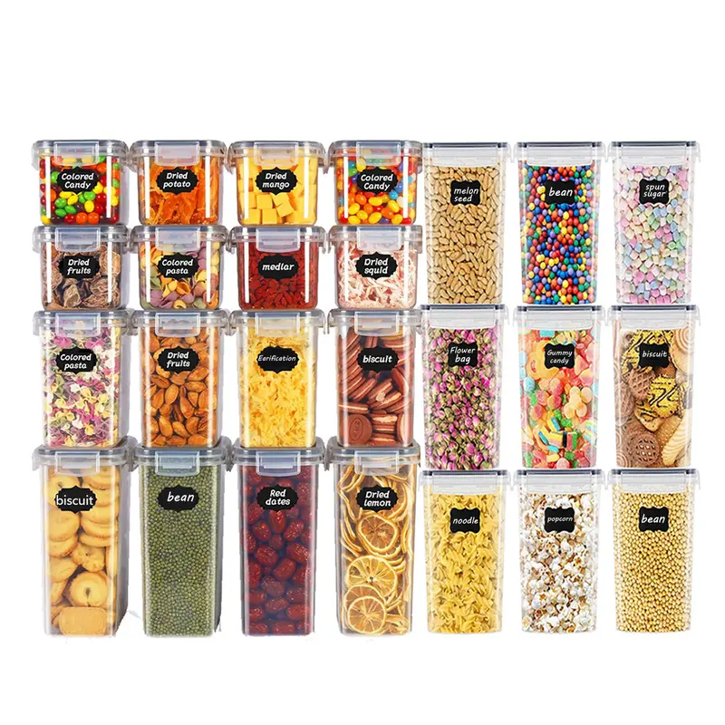 BPA-Free Airtight Plastic Food Storage Containers Set (6/15/24/42pcs) - Stackable Transparent Silicone-Sealed Canister, Varied Capacity Kitchen Organizer, Dishwasher-Safe for Flour/Sugar Store, Reusable