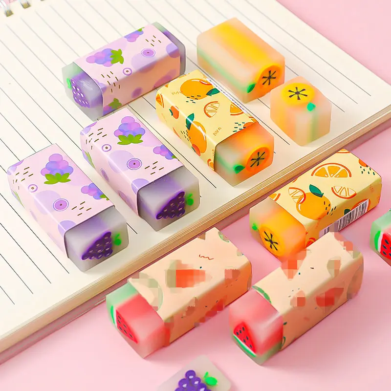 3pcs Random Color Fruit Scented Cartoon Erasers, Student Learning Supplies, Office Stationery Gifts, Drawing Sketching Tools