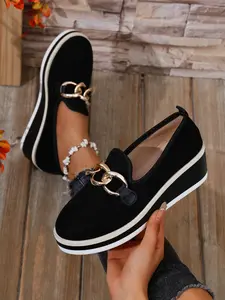 Women's Casual Street Style Slip-On Shoes, Chain Heel Design, Perfect for Daily Wear and Weekend
