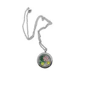 Elegant Floral Locket Necklace with Silver Chain and Colorful Flower Design for Women