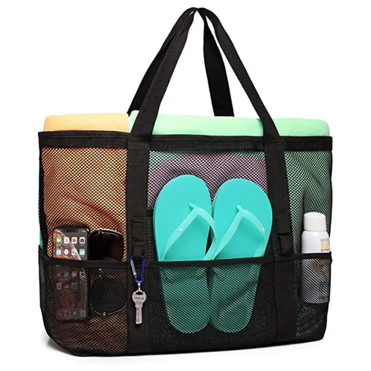 Unisex Multi-Function Large Capacity Mesh Beach Bag - 1-Shoulder, Leakproof, Zip Closure, Organized Pockets, Expandable Foldaway Self-Folding Collapsible Travel Toiletry & Makeup Pouch for Swimming, Travel, Travel Toiletry Bag, Expandable Travel Bags