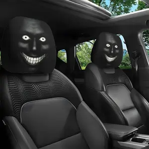 2pcs Dark Style Evil Smiley Car Headrest Covers, Universal Fit, Washable Durable, Car Seat Decorative, Fashion Car Seat Protector, Easy Install