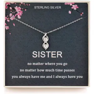 Sister Gifts from Sister, Sterling Silver Infinite Two Interlocking Infinity Double Hearts Necklace, Birthday Jewelry Gift Necklaces for Sisters, No Matter