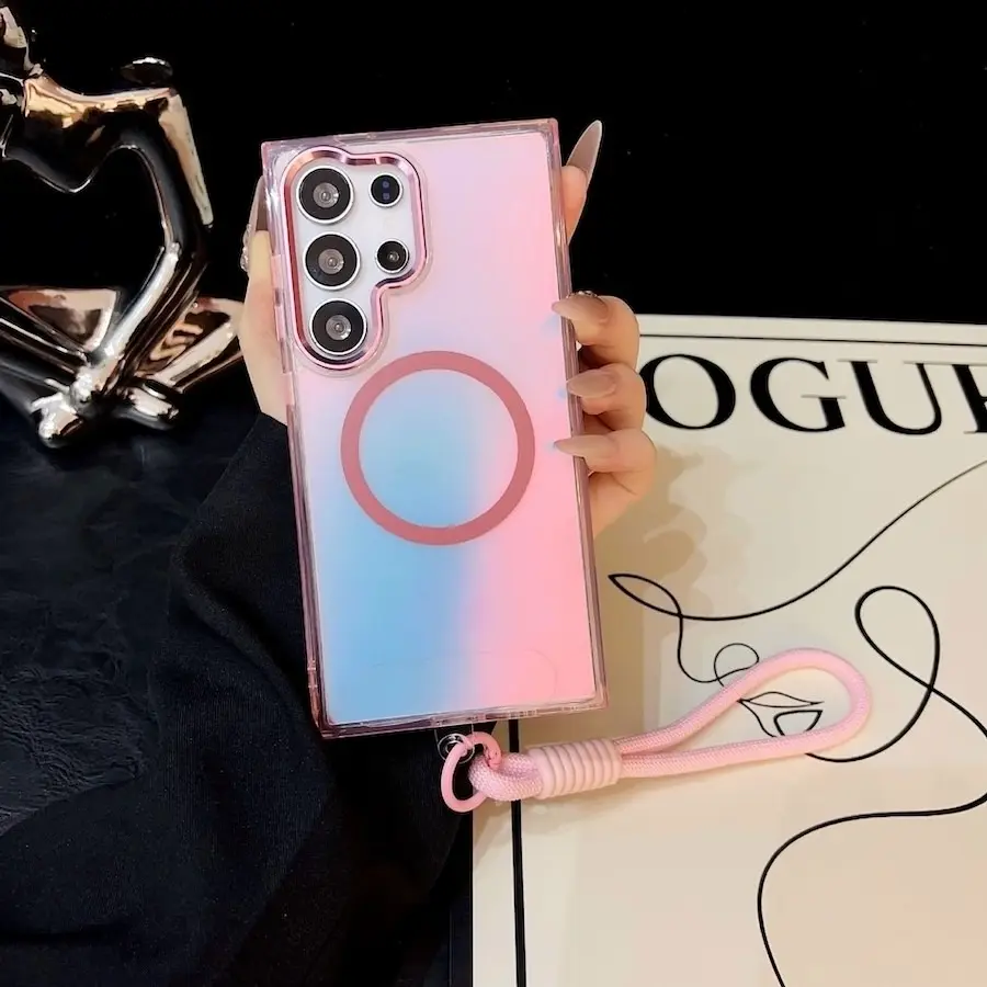 Luxury Magnetic Gradient Color Protective Smartphone Phone Case Casing Shockproof Protective Cover For Samsung S23 S24 S25 FE Plus S24 Ultra S25 Edge A17 A15 A54 A55 A16 A26 A36 A56 A06 5G with Lanyard Protection Cover Accessories