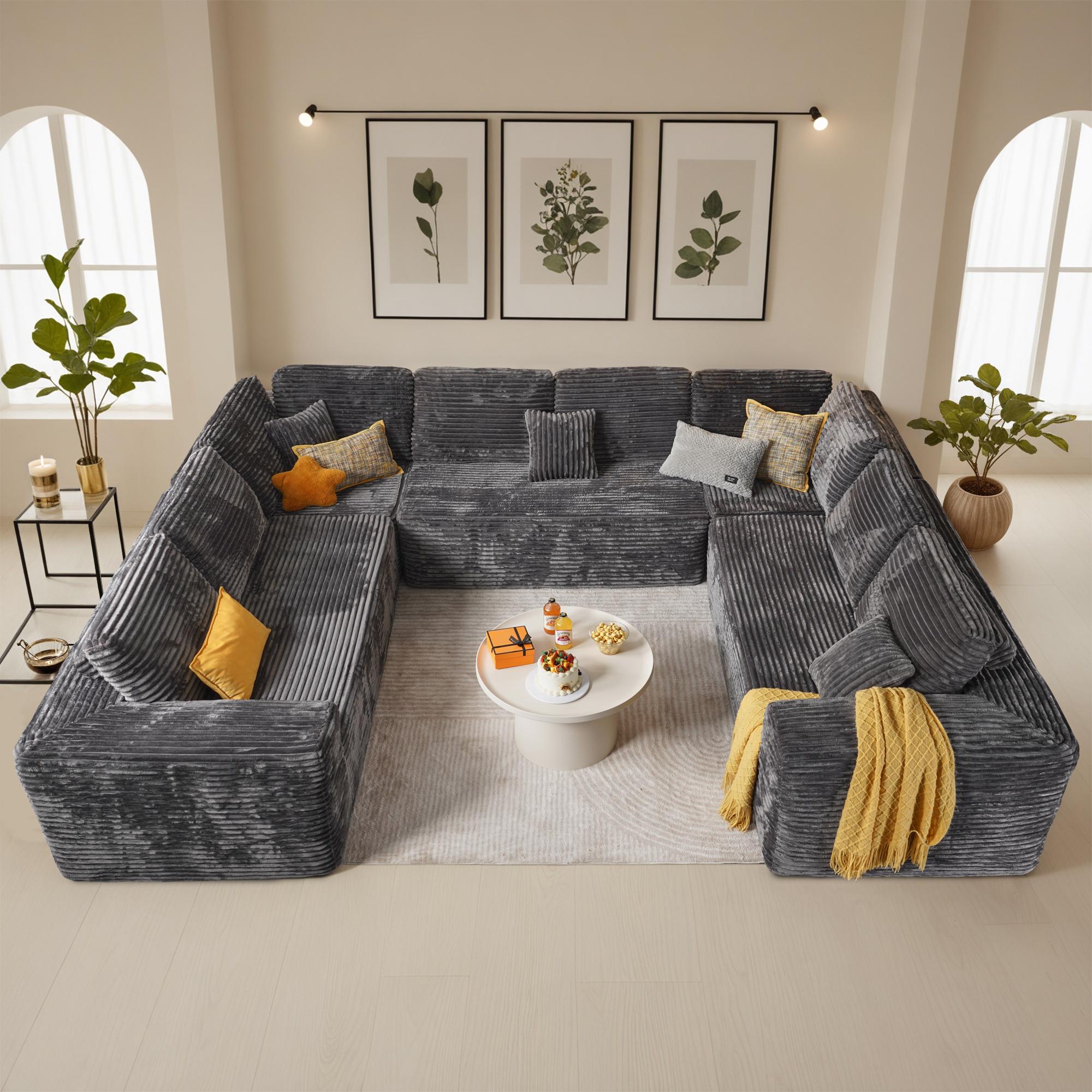 U-Shaped Cloud Sectional Sofa - Oversize Modern Modular Upholstered Couch with Deep Plush Corduroy Seat, No-Assembly Required Free Combination Indoor Furniture for Living Room, U Shaped Sofas U-Shaped Cloud Sectional Sofa - Oversize Modern Modular Upholstered Couch with Deep Plush Corduroy Seat, No-Assembly Required Free Combination Indoor Furniture for Living Room, U Shaped Sofas