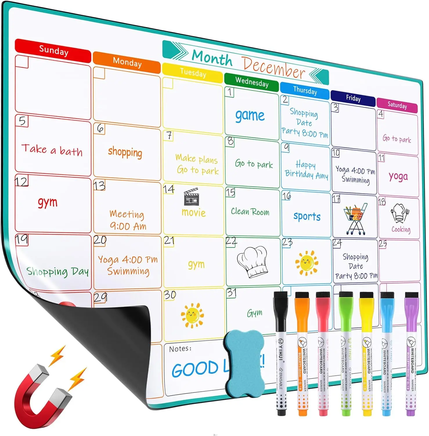 Monthly Magnetic Calendar for Fridge, 16" X 12" Fridge Calendar Whiteboard, Reusable Magnetic Dry Erase Calendar White Board Planner