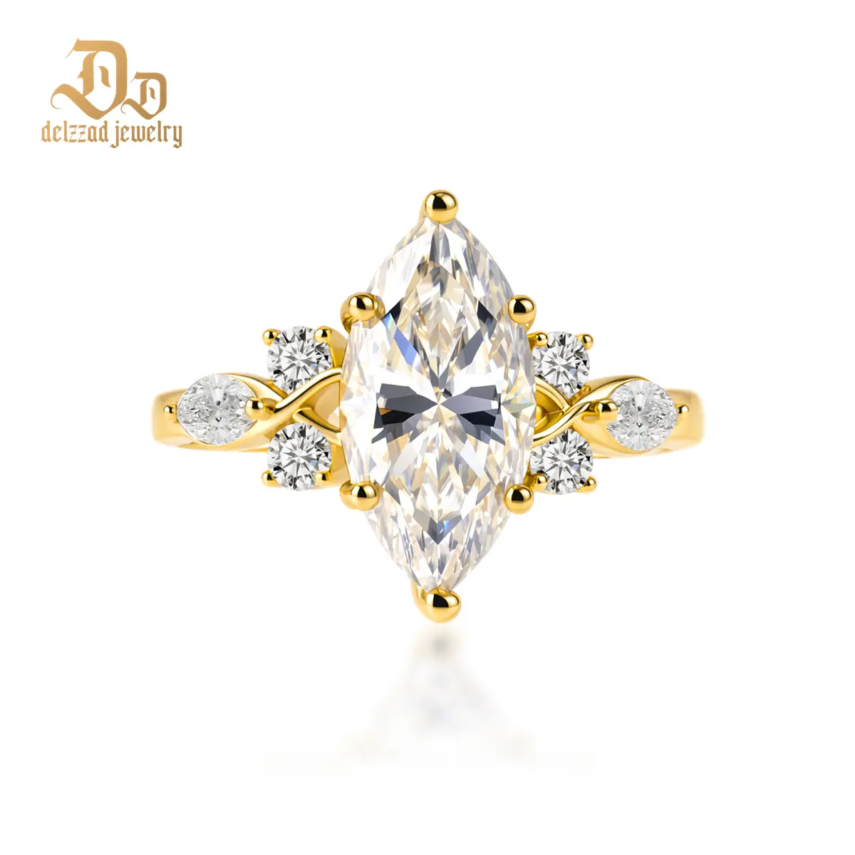 Delzzad 3.4ct Ice Prism Secret Ring Elongated Hexagon Engagement Ring VVS Synthetic Moissanite Ring Jewelry S925 Band Perfect Birthday Engagement Wedding Anniversary Christmas Valentine's Day Mother's Day Gift