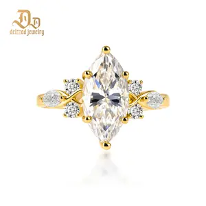 Delzzad 3.4ct Ice Prism Secret Ring Elongated Hexagon Engagement Ring VVS Synthetic Moissanite Ring Jewelry S925 Band Perfect Birthday Engagement Wedding Anniversary Christmas Valentine's Day Mother's Day Gift