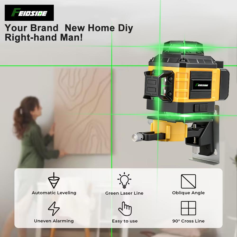 Pro-Grade 16-Line 4D Green Cross-Line Laser Level, Self-Leveling with Strong Magnetic Base,Includes 2x3000mAh Rechargeable Batteries & 39" Adjustable Tripod, for PrecisionIndoor/Outdoor Construction, Tiling, Framing, and Professional Renovation