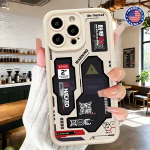 Cool Cyberpunk Warning Graphic Pattern Case for iPhone 17 16 15 14 Pro Max 13 12 11 XR XS Plus Air Slim Lightweight Shockproof Anti Drop Durable TPU Cover