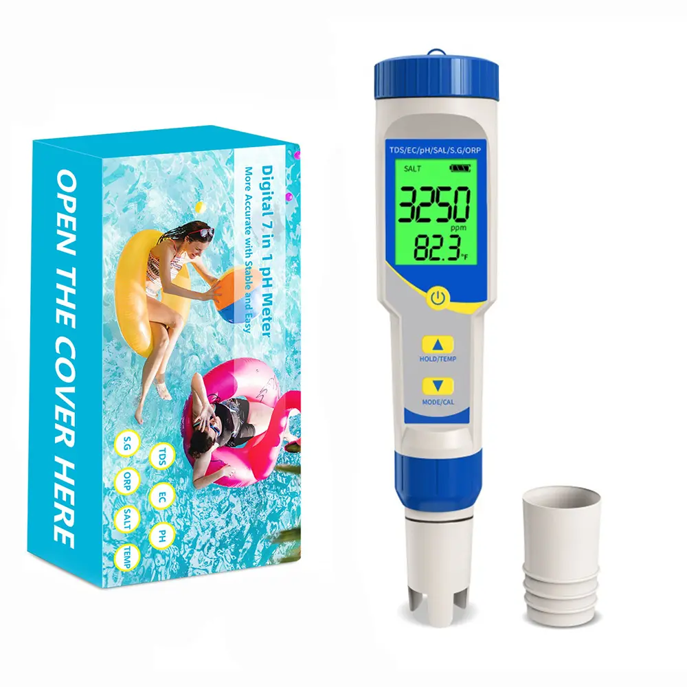 7-in-1 Digital Salt & pH Tester - ORP, EC, TDS, Temp Gauge for Pool Maintenance, Saltwater Pool Supplies, Aquatic Testers, RO/DI Systems, Drinking Water