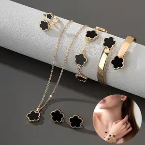 Flower Jewelry Set, Plain Color Elegant Necklace Bracelet Bangle Ring Stud Earrings,Fashion Trendy All-match & Exquisite Jewelry Accessories,Matching Daily Clothing Decor for Party Ready Birthday Gift, Link Bracelets Bangles Rings Studs Outfits Decoration