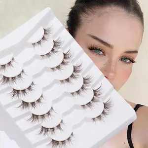 15mm Fox Eyes Look Flare Lashes False Eyelashes, 7 Pairs Natural Look Cross Curing Fake Eyelashes for Eyelash Extensions, False Eyelashes for Women Eye Makeup Enhancement