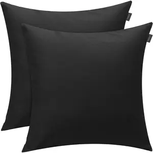 2 Pack 100% Cotton Solid Decorative Square Throw Pillow Covers Halloween DIY Throw Pillowcase Blank Sublimation Pillow Cases Heat Transfer Pillow Cover Christmas Cushion Cover(18x18 inch,Black)