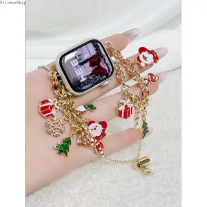 2026Christmas Vibe Apple Watch Band - Gold Chain with Santa, Snowflake & Candy Charms, Adjustable Bracelet Fits iWatch Series 10 9 8, Add Festive Touch to Your Outfit