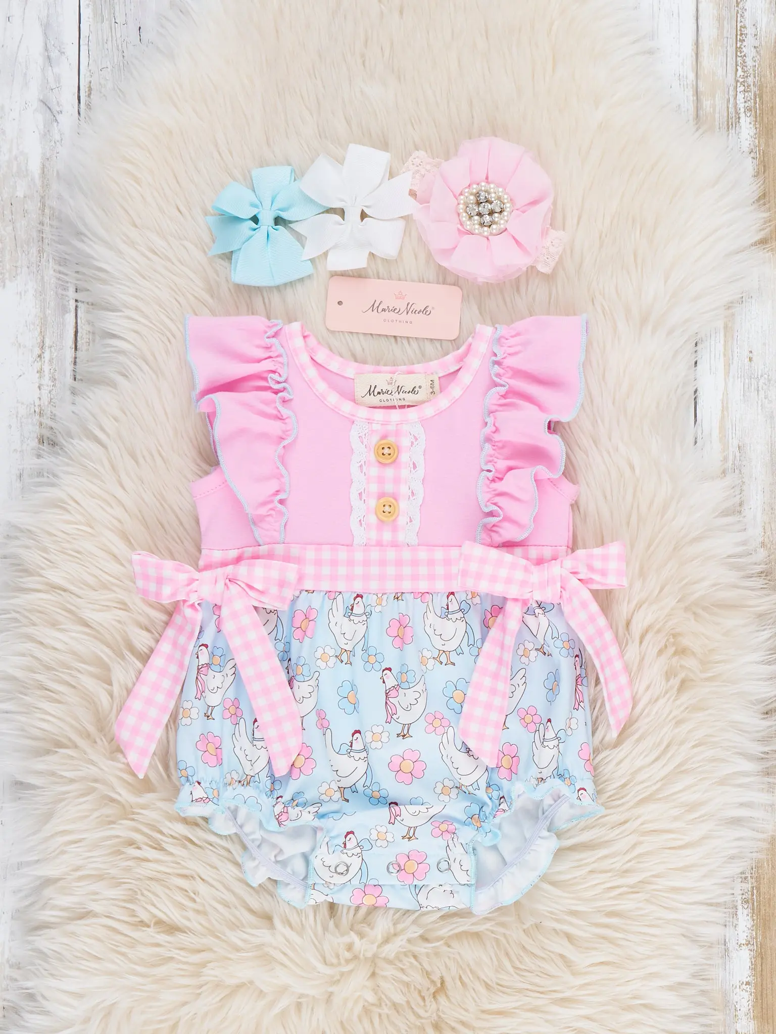 Happy Chickens Ruffle Bubble Romper