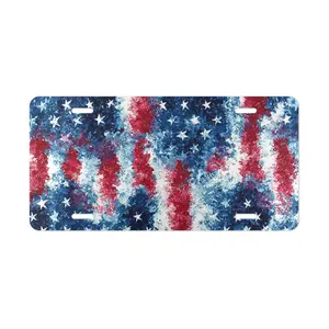 Watercolor American Flag 4th of July Decorative License Plate, Patriotic Independence Day Front Car Tag, Aluminum Auto Plate, USA Car Truck SUV Decor, Red White Blue Americana Garage Wall Decor, Freedom Gift for Men Women