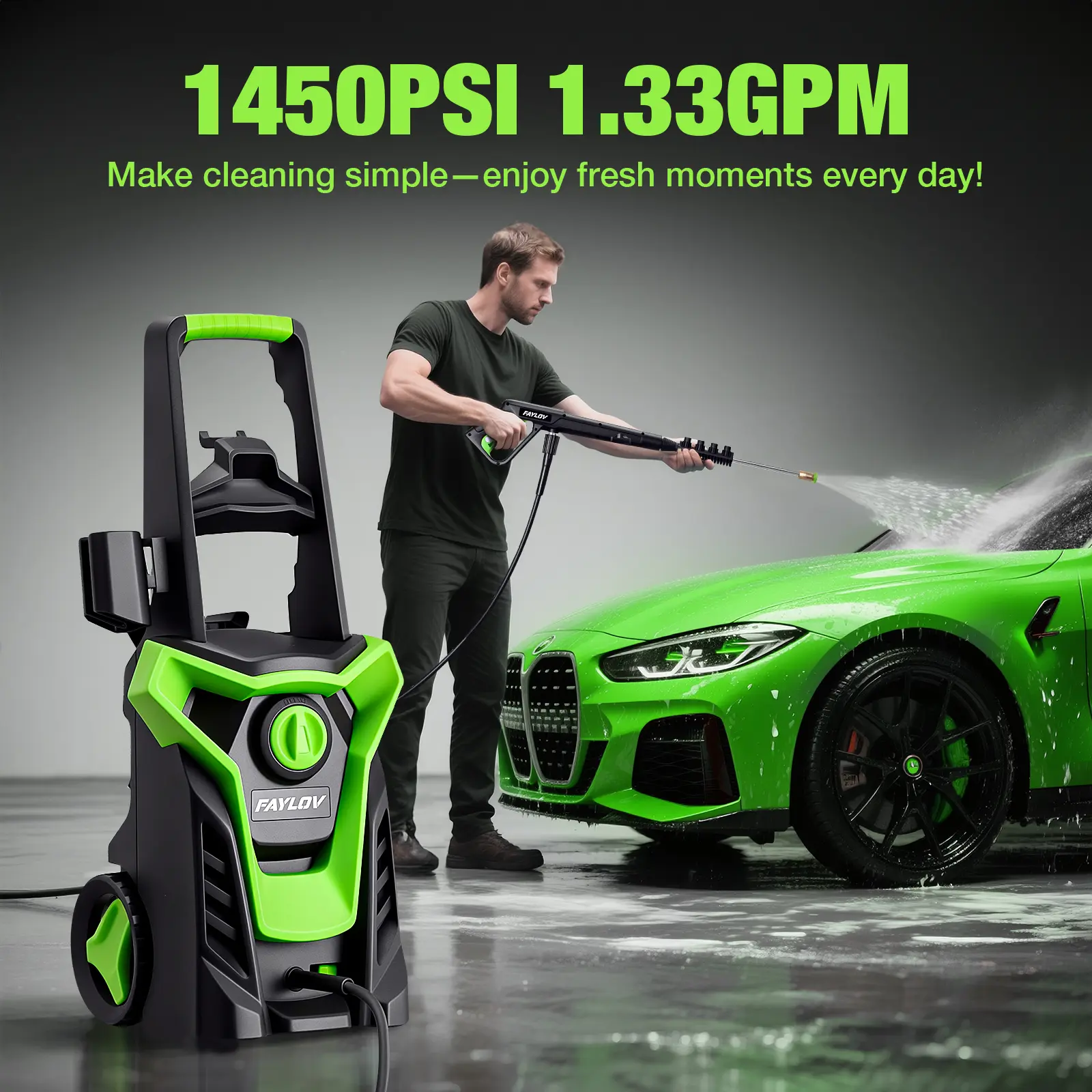 Heavy Duty Cordless Electric Pressure Washer, 1450 PSI Portable Pressure Washer with Adjustable Nozzles for Outdoor, Vehicle Clean