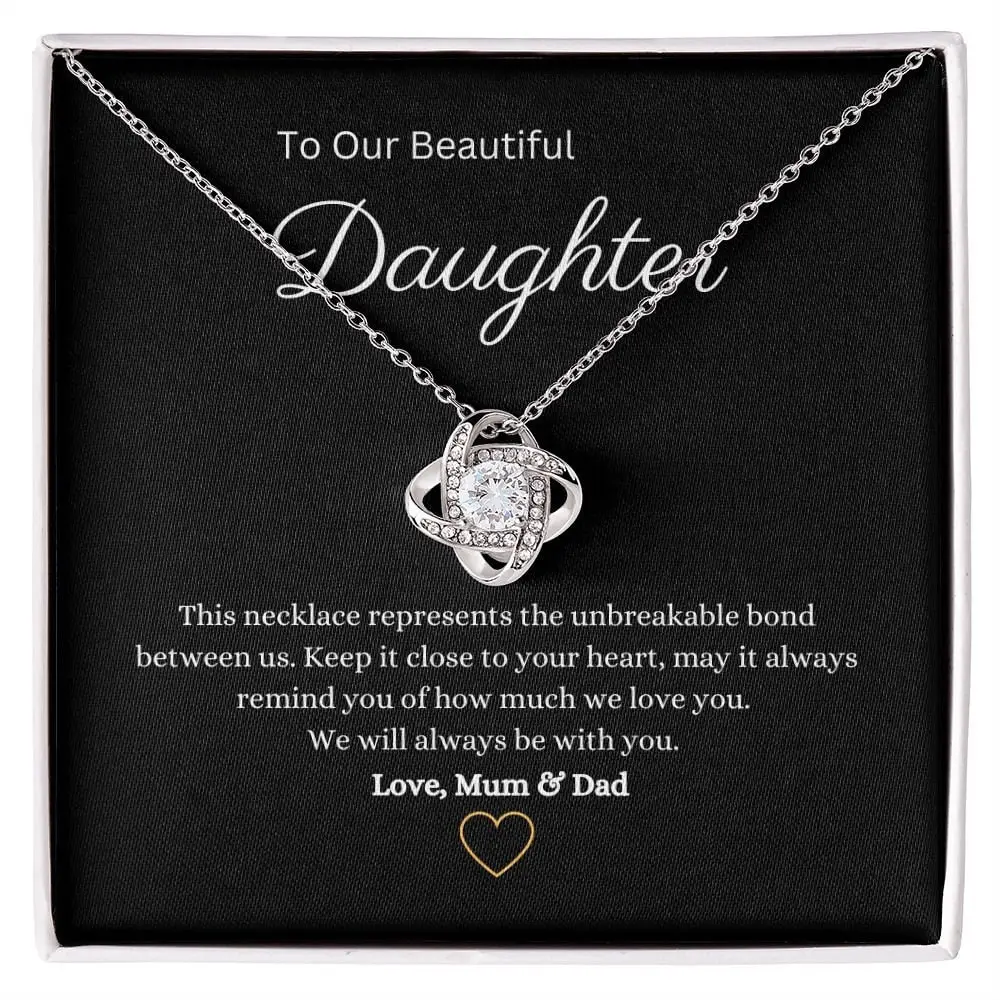 Daughters Necklace Love Knot Pendant Jewellery, Gift For Her, Ideal For A Birthday Gift, Bride To Be Or Graduation