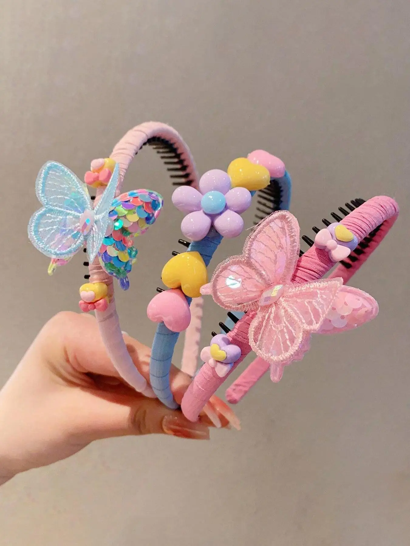 Cute Butterfly & Flower & Heart Design Hair Hoop, Colorful Sequin Decor Hair Hoop, Non-slip Headbands, Fashion Hair Accessories for Girls & Women, Uni