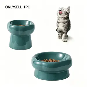 *Ceramic Elevated Cat Bowls – Tilted Anti-Vomiting Design, 1-Pack Shallow Wide Food Dishes for Whisker Fatigue, Dishwasher Safe, Non-Slip Base for Kittens & Small Dogs 🐱🍚*