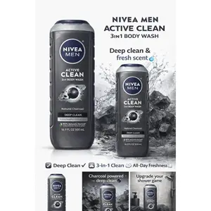 Nivea Men 3-in-1 Body Wash 500 mL - Deep Cleansing Formula for Body Face & Hair - Fresh Scent - Daily Hygiene Routine - 16.9 fl/oz - All-Day Confidence